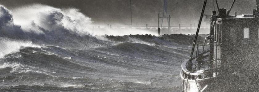 Faktalink artikel: 2019 begyndte med hård storm mange steder i Kattegat. Her ved Ebeltoft Havn. Foto: Ernst van Norde / Ritzau Scanpix
